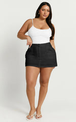 Dream Linen Blend Skort - High Waisted A Line Skort in Black