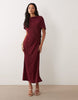 Fallen Shoulder Slinky Midi Dress In Burgundy