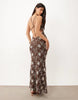 Embroidered Crochet Maxi Dress With U Scoop In Brown