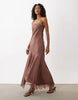 Slip Cami Maxi Dress With Lace Insert In Chocolate Brown