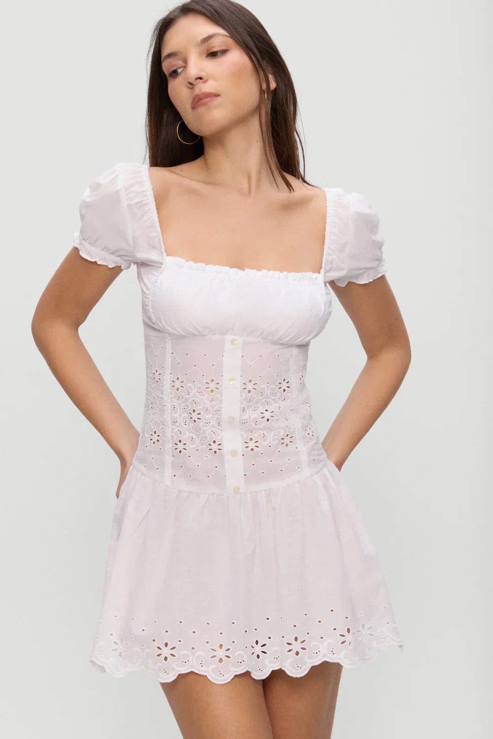 Lucien Cotton Embroidered Mini Dress - Optic White