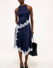 Na-Kd Contrast Lace Satin Midi Dress In Navy