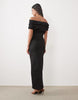 Bardot Maxi Dress With Split In Black Scuba-Style Fabric