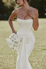ivory strapless satin bridal gown