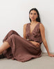 Miss Selfridge Boho Satin Lace Insert Hanky Hem Maxi Dress In Chocolate