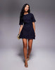 Cinched Waist Structured Denim Mini Dress In Rinse Wash