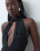 Mandarin Sleeveless Maxi Dress With Embellished Clasp In Black