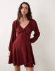 New Look Crinkle Tie Front Mini Dress In Burgundy