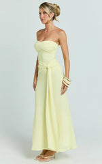 Aria Midi Dress - Strapless Tie Waist Dress in Lemon