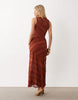 Spliced Tiered Lace Midi Dress In Rust