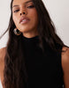Varigated Knit Rib Sleeveless Funnel Neck Mini Dress In Black
