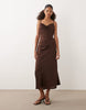 New Look Satin Cowl Neck Midi Dress In Brown