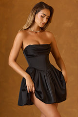 Cowl-Neck Corset Mini Dress in Black