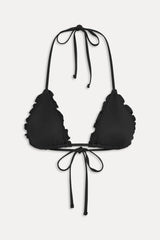 Nick Ruffle Triangle Bikini Top - Black
