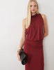 Semi Sheer Knit Look High Neck Sleeveless Maxi Dress In Berry