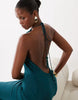 Satin Halter Neck Maxi Dress With Beaded Tassel Detail In Dark Teal
