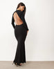 Backless Chain Trim Maxi High Neck Dress In Black