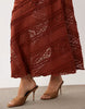 Spliced Tiered Lace Midi Dress In Rust
