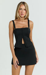 Mikey Top - Straight Neck Hook and Eye Corset Top in Black