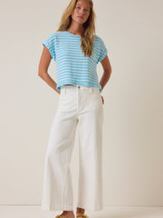 Hattie Stripe Roll Sleeve Crew