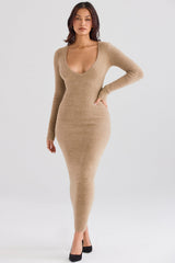 camel fuzzy maxi dress - sale