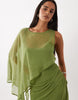 Draped Batwing Asymmetric One Sleeve Maxi Dress In Light Khaki