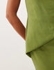 Shoulder Pad Column Maxi Dress With Cut Out Side In Olive Green