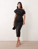 Dramatic Neckline Midi Dress In Black Scuba-Style Fabric