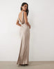 Satin Cowl Back Maxi Dress In Mushroom