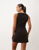 Soft Cord Slash Neck Mini Dress In Chocolate