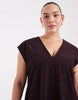 Curve Relaxed V Neck Mini Dress With Dropped Waist In Cord In Chocolate
