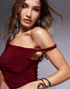 Twist Shoulder With Lace Up Back Maxi Dress In Wine