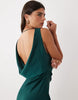 Satin Drape Bodice Maxi Dress With Cowl Back Detail In Blue