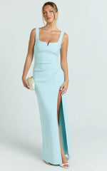 Thelma Maxi Dress - Square Neck Bodycon Dress in Light Blue