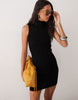 Varigated Knit Rib Sleeveless Funnel Neck Mini Dress In Black