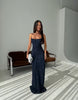 Princess Polly Celena Floral Devore Tie Back Corset Detail Maxi Dress In Navy