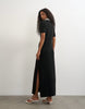 Topshop Knitted Mandarin Collar Maxi Dress With Wool In Black Mono
