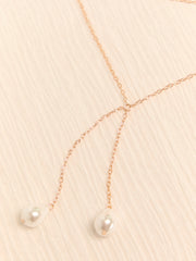 Layered Pearl Chain Y Necklace