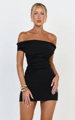 Lena Mini Dress - Off Shoulder Bodycon Dress in Black
