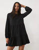 New Look Crinkle Long Sleeve Mini Dress In Black