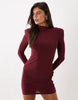 Bodycon Shoulder Mini Slinky Dress With Draped Back Detail In Burgundy