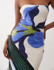 Satin Bandeau Maxi Dress In Abstract Art Print And Contrast Lining
