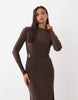 Long Sleeve Twist Hardware Detail Midi Dress In Choclate