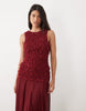 Asos Luxe Fluffy Knit Bodice Maxi Dress With Chiffon Skirt In Burgundy