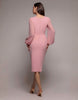 Goddiva Sculpting Stretch Jersey & Chiffon Balloon Sleeve Wrap Midi Dress In Blush