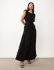 Power Shoulder Sleeveless Maxi Dress In Black