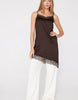 Tezenis Asymmetric Satin And Lace Slip Dress In Chocolate