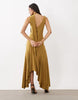 Scarf Detail Godet Midi Dress In Brown