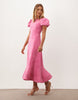 Sister Jane Jacquard Puff Sleeve Structured Hem Midi Dress In Pink