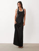 Missyempire Satin Contrast Lace Trim Back Detail Maxi Dress In Black